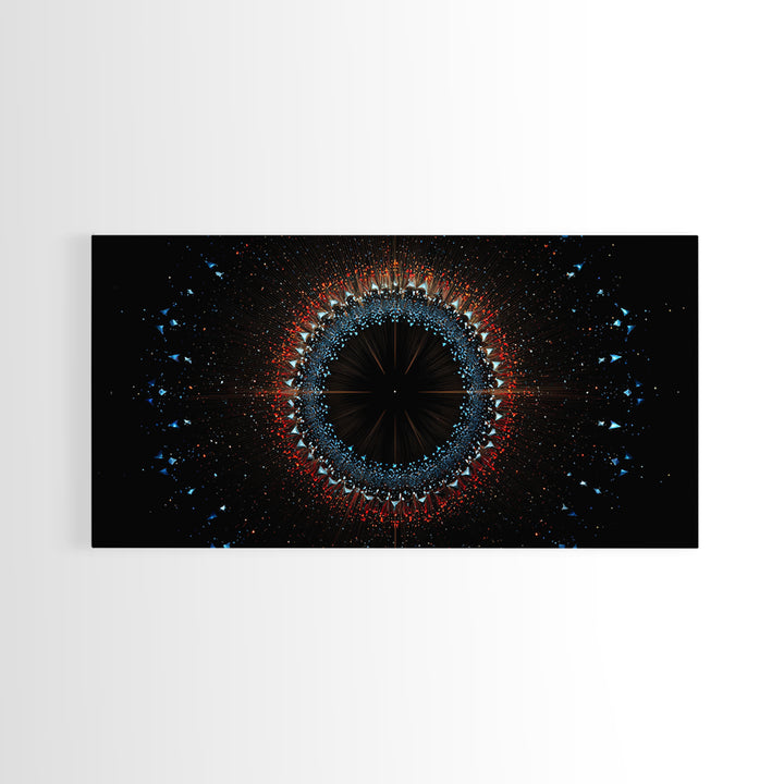 Dark Eclipse Particle Ring Framed Canvas Print, Modern Abstract Art, Space Abstract Art, Black Wall Art, Statement Wall Decor