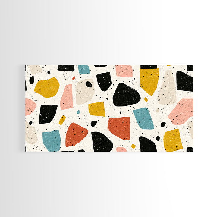 Minimal Cream Terrazzo Shapes Framed Canvas Print, Midcentury Modern, Geometric Wall Art, Abstract Print, Office Decor, Neutral Colors