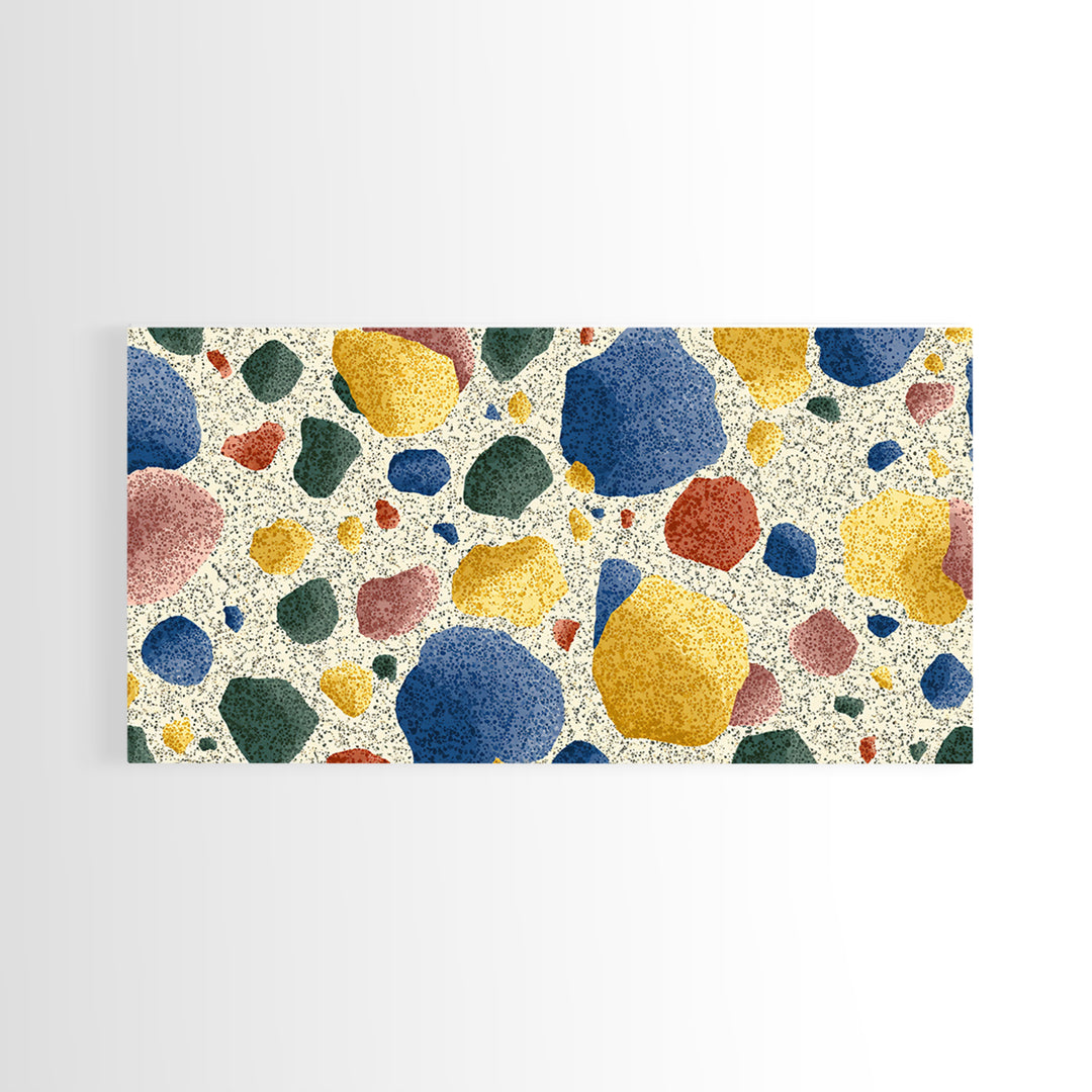 Soft Primary Terrazzo Pebble Canvas Print, Scandinavian Modern, Geometric Wall Art, Colorful Home Decor, Gallery Wall Art