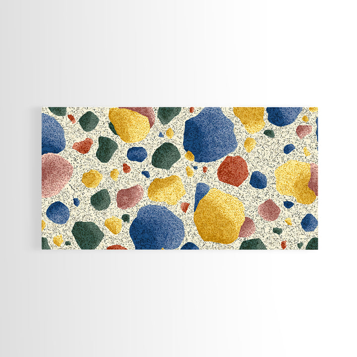 Soft Primary Terrazzo Pebble Canvas Print, Scandinavian Modern, Geometric Wall Art, Colorful Home Decor, Gallery Wall Art