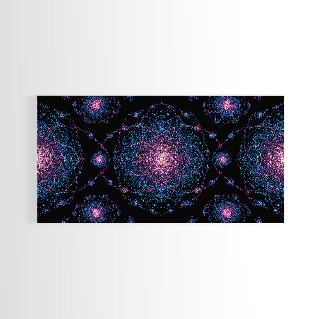 Pink Blue Particle Galaxies Canvas Print, Modern Abstract Wall Art, Cosmic Retro Poster, Space Decor, Colorful MCM Print