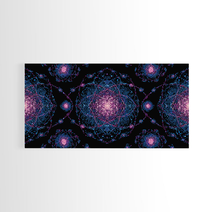 Pink Blue Particle Galaxies Canvas Print, Modern Abstract Wall Art, Cosmic Retro Poster, Space Decor, Colorful MCM Print