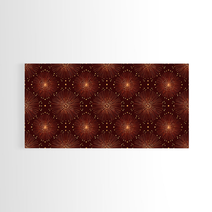 Gold Starburst Atomic Pattern Wall Art, Midcentury Modern Canvas Print, Retro 1950s Decor, Geometric MCM Home Poster For Living Room