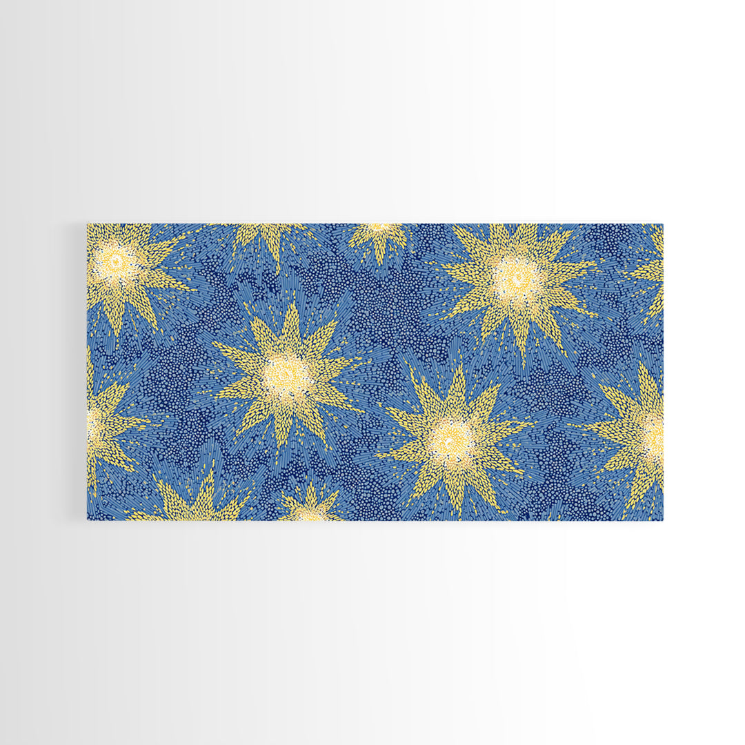 Blue Yellow Atomic Starbursts Canvas Print, Midcentury Modern Wall Art, Retro Space Decor, Bold MCM Gallery Wall Poster Print