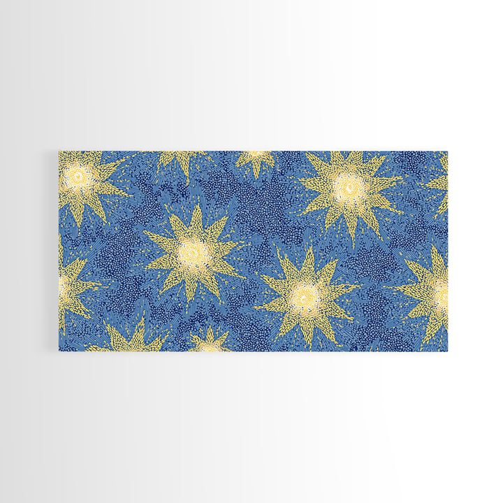 Blue Yellow Atomic Starbursts Canvas Print, Midcentury Modern Wall Art, Retro Space Decor, Bold MCM Gallery Wall Poster Print