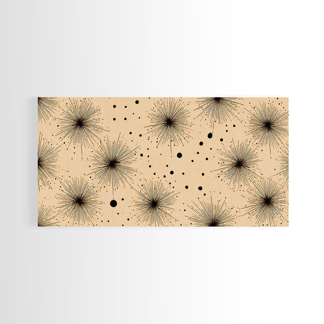 Black Atomic Starburst Dots Wall Art, Midcentury Modern Minimalist Canvas Print, Retro Geometric Decor, Neutral MCM Poster