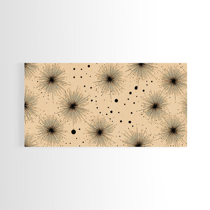 Black Atomic Starburst Dots Wall Art, Midcentury Modern Minimalist Canvas Print, Retro Geometric Decor, Neutral MCM Poster