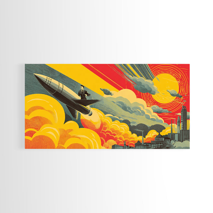 Rocket Commuter Cityscape Wall Art, Retro Futurism Poster, Midcentury Modern Decor, Atomic Space Age Office Print, Gift Idea