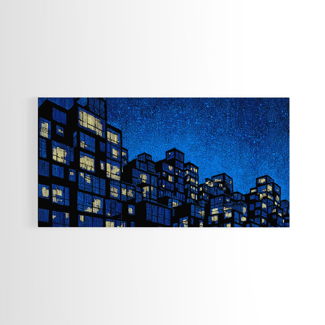 Electric Blue High Rise Wall Art, Geometric City Apartments, Midcentury Modern Decor, Retro Urban Print, Statement Wall Decor