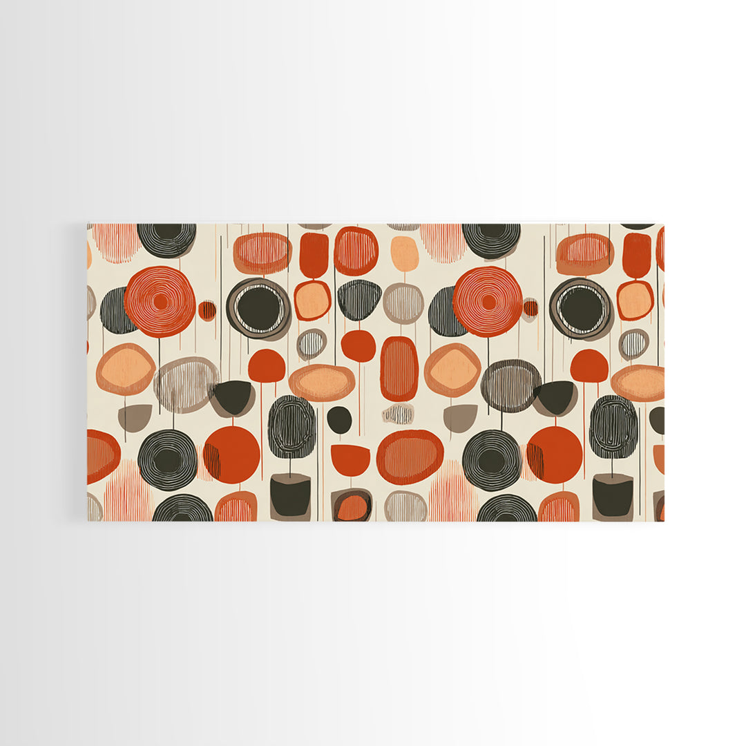 Orange Black Abstract Circle Pattern Wall Art, Midcentury Modern Geometric Print, Retro 70s Decor, MCM Gallery Wall Art, Home Decor