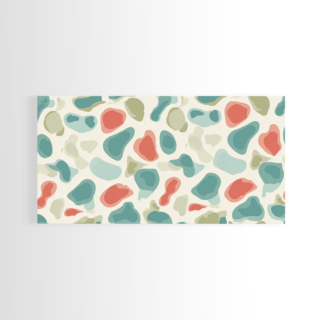 Pastel Terrazzo Organic Shapes Canvas Print, Midcentury Modern Abstract Wall Art, Sage Green Coral Decor, Minimalist Poster