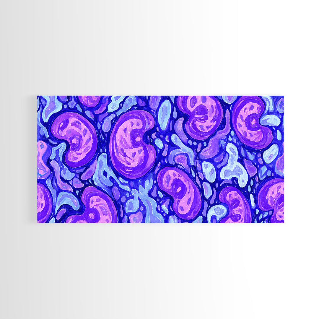 Purple Blue Psychedelic Organic Pattern Canvas Print, Modern Abstract Art, Groovy Wall Decor, Funky 70s Bedroom Art Print