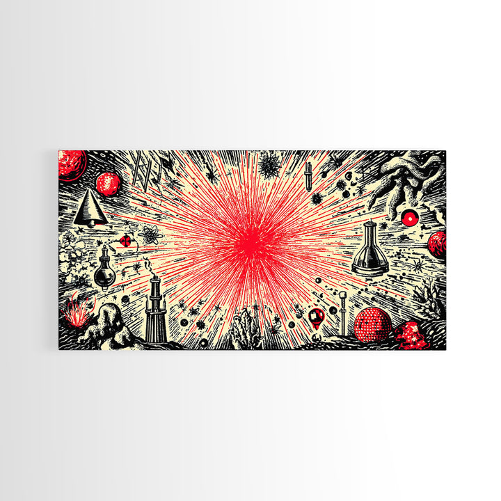 Red Atomic Starburst Science Collage Wall Art, Midcentury Modern Art Print, Retro Space Poster, MCM Wall Decor, Atomic Ranch Home Decor