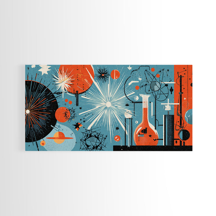 Blue Orange Atomic Laboratory Wall Art, Midcentury Modern Art Print, Retro Science Poster, Geometric MCM Home Decor, Living Room Decor