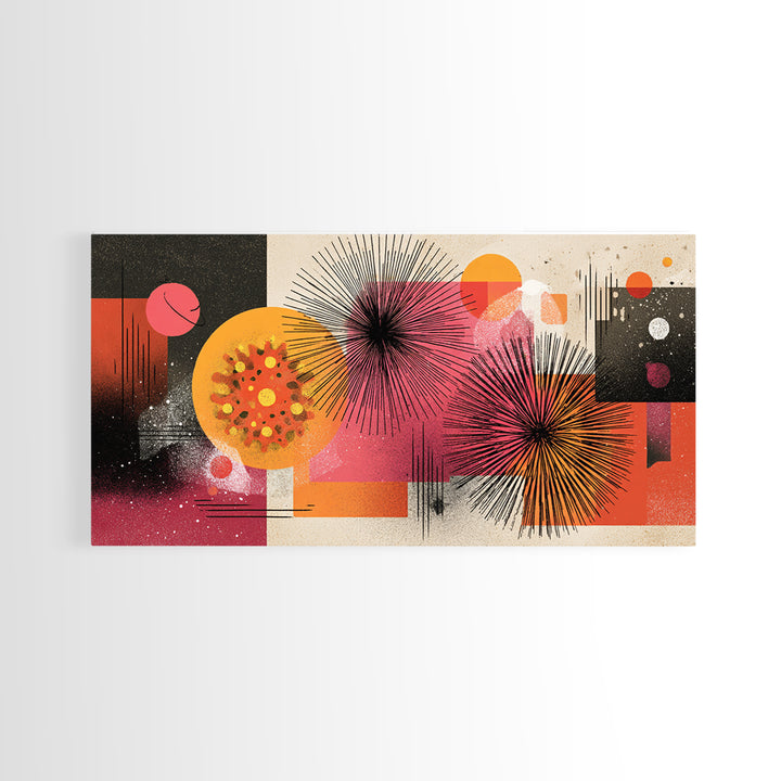 Pink Orange Abstract Starbursts Wall Art, Midcentury Modern Art Print, Retro Geometric Poster, Bold MCM Home Decor, Living Room Decor