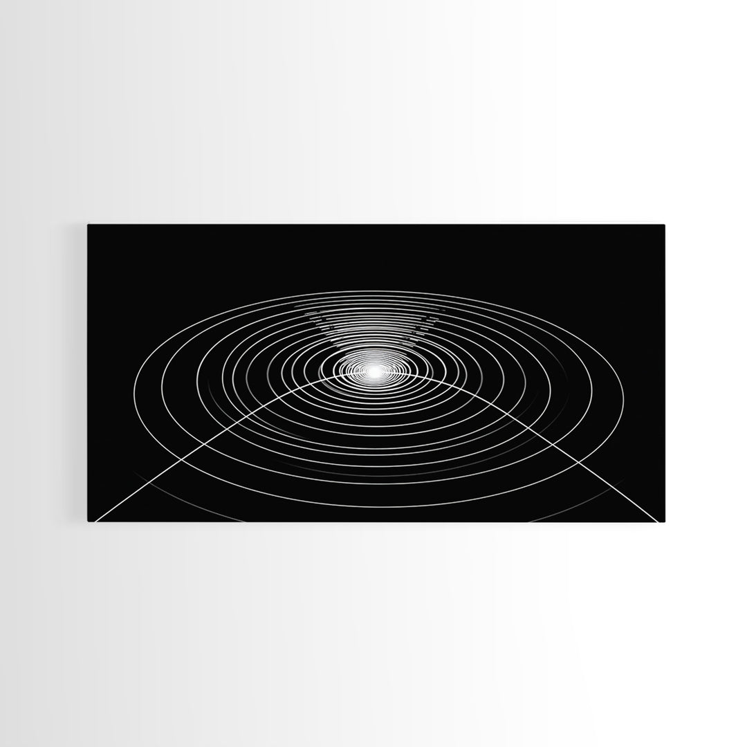 Black White Concentric Ripple Op Art Canvas Print, Minimalist Geometric Wall Art, Modern Abstract Poster, Sci Fi Home Decor