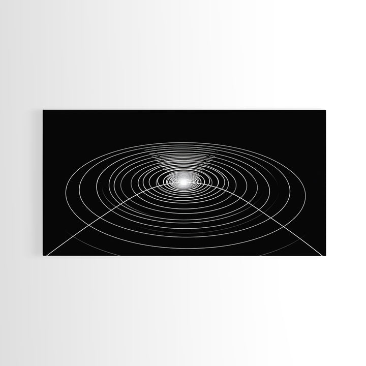 Black White Concentric Ripple Op Art Canvas Print, Minimalist Geometric Wall Art, Modern Abstract Poster, Sci Fi Home Decor