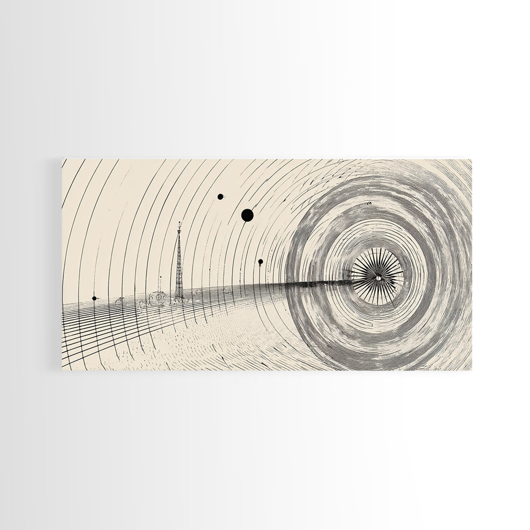 Black Beige Radar Wave Perspective Op Art Wall Art, Minimalist Geometric Art Print, Modern Abstract Poster, Office Home Decor