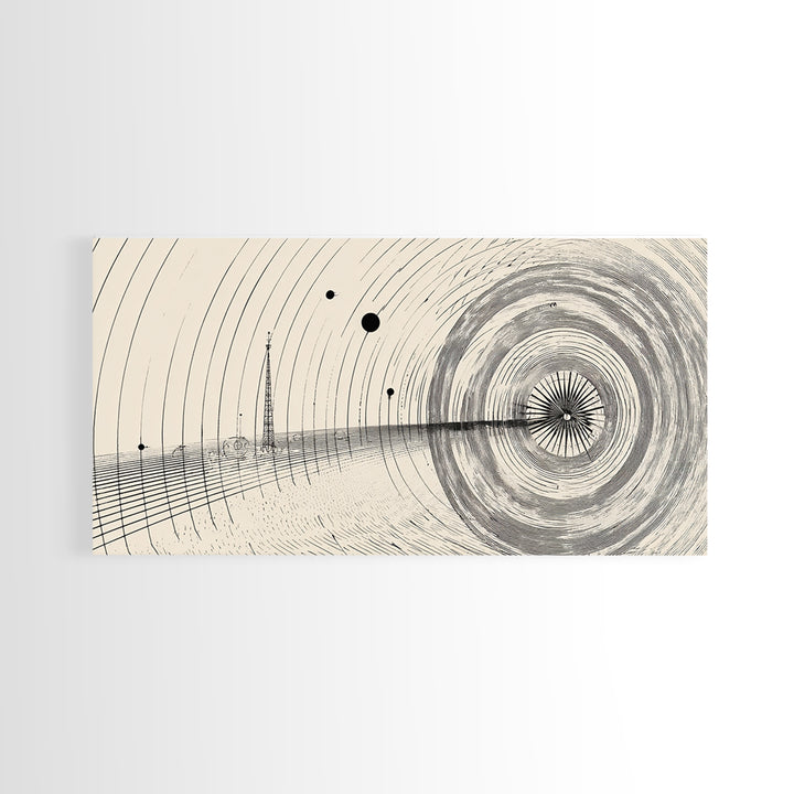 Black Beige Radar Wave Perspective Op Art Wall Art, Minimalist Geometric Art Print, Modern Abstract Poster, Office Home Decor
