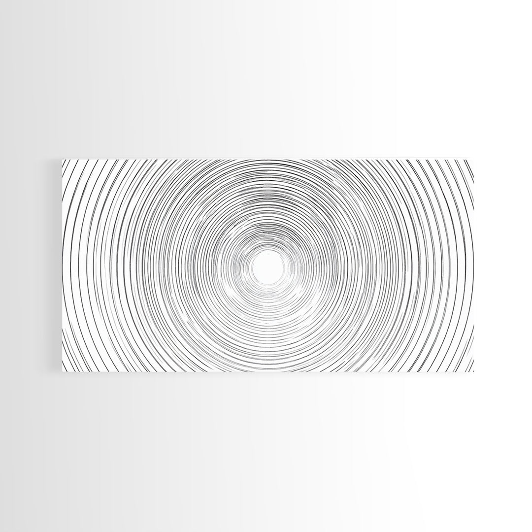 White Black Concentric Vortex Op Art Canvas Print, Minimalist Geometric Wall Art, Modern Abstract Poster, Home Office Decor