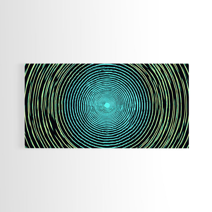 Turquoise Green Concentric Vortex Wall Art, Modern Abstract Op Art Print, Retro Geometric Poster, Psychedelic Home Decor