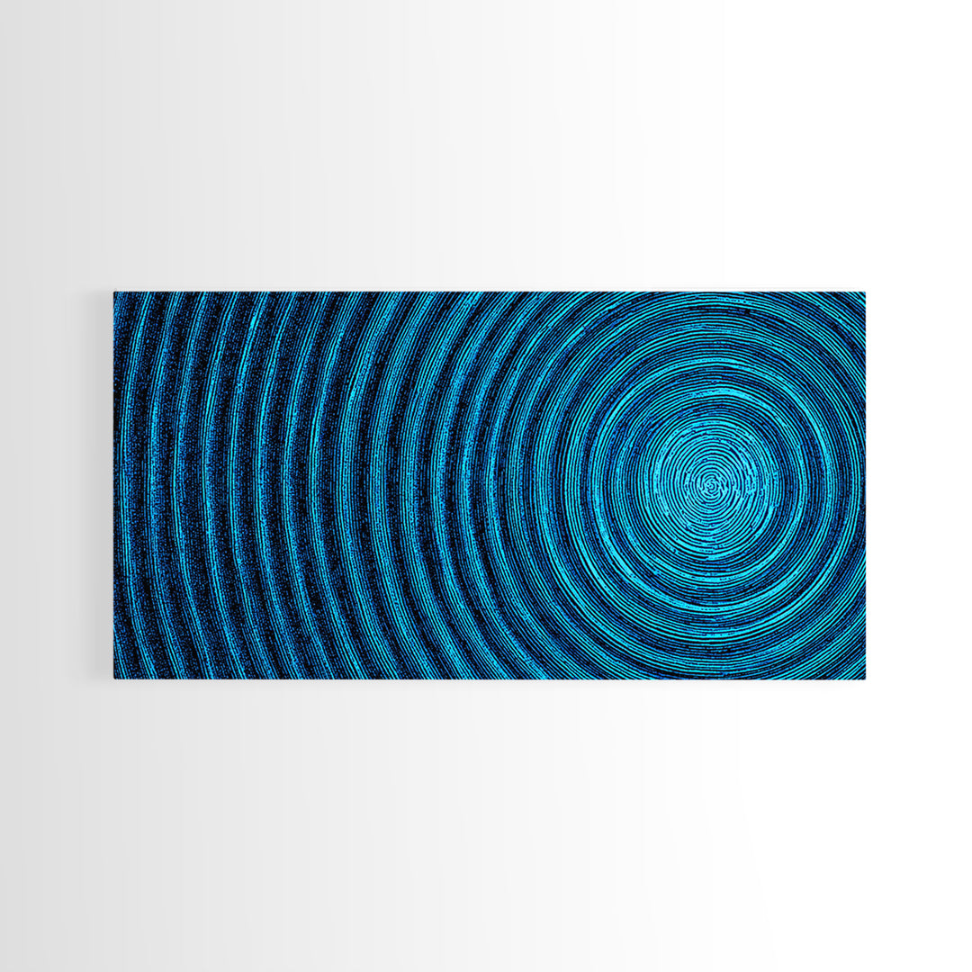 Blue Concentric Vortex Wall Art, Optical Abstract Poster, Modern Geometric Print, Retro Sci Fi Decor, Statement MCM Artwork