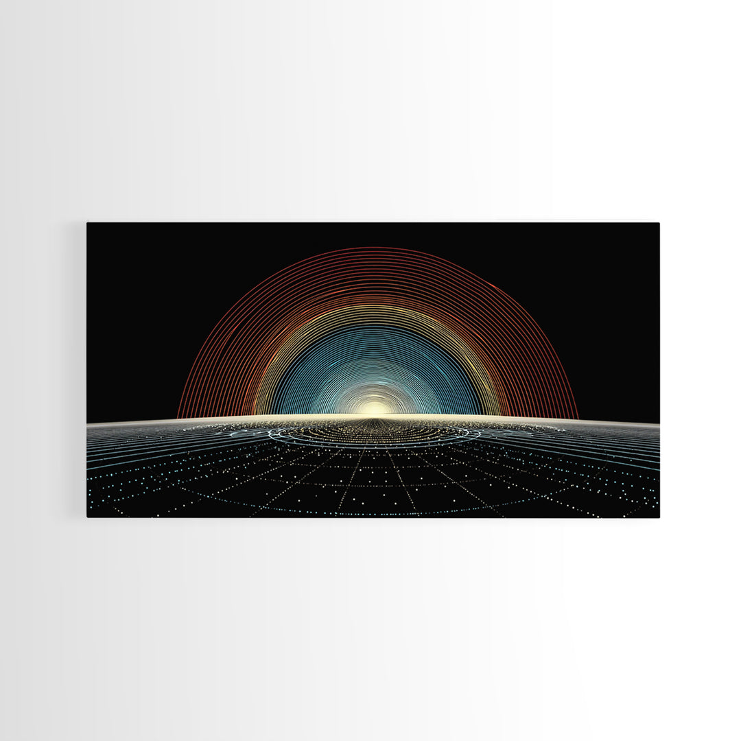 Retro Sunrise Grid Canvas Print, Midcentury Modern Abstract Poster, Atomic Space Decor, Bold MCM Wall Art For Living Room