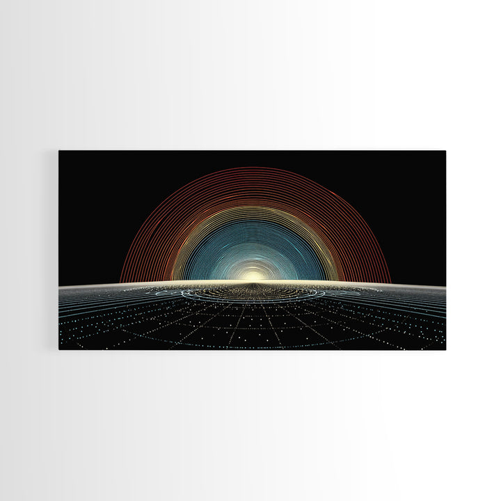 Retro Sunrise Grid Canvas Print, Midcentury Modern Abstract Poster, Atomic Space Decor, Bold MCM Wall Art For Living Room