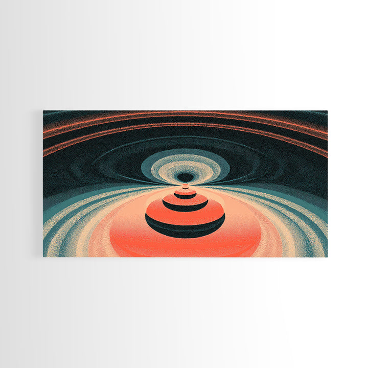 Red Orbital Target Wall Art, Cosmic Midcentury Abstract Print, Retro Geometric Space Poster, Modern MCM Decor For Home Office