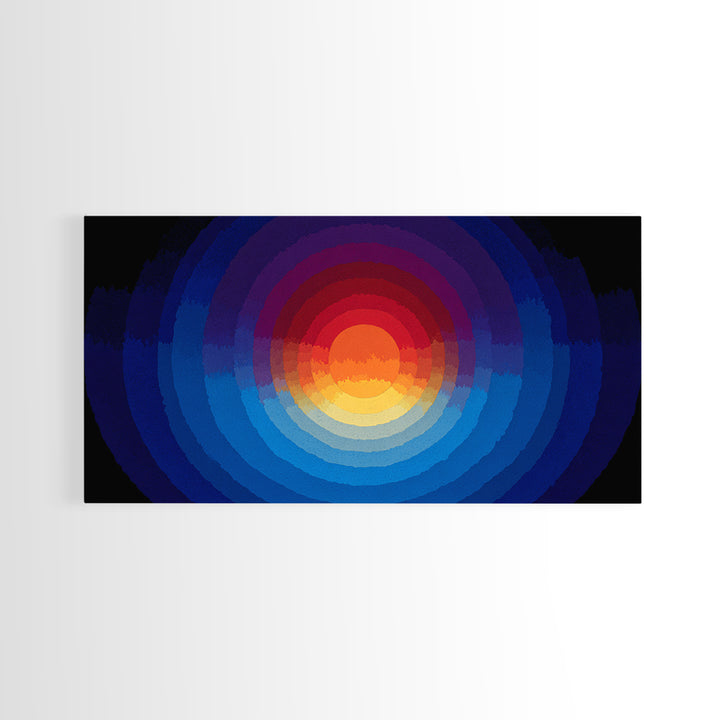 Radiant Layered Sunset Canvas Print, Midcentury Modern Abstract Landscape, Blue Orange Wall Decor, Retro Living Room Art