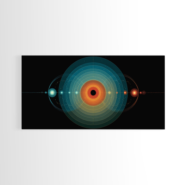 Solar System Orbit Canvas Print, Midcentury Modern Space Abstract, Teal Orange Circle Wall Decor, Retro Office Art Print Gift