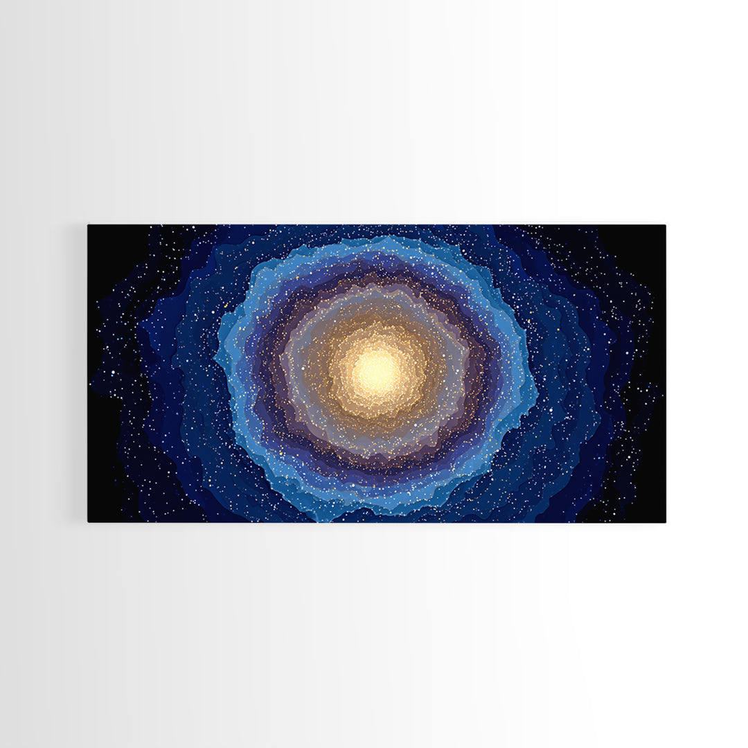 Blue Gold Galaxy Nebula Canvas Print, Modern Abstract Space Art, Starry Cosmic Wall Decor, Oversized Living Room Poster Print