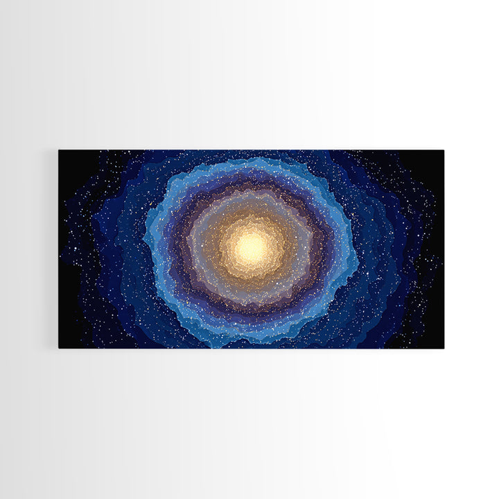 Blue Gold Galaxy Nebula Canvas Print, Modern Abstract Space Art, Starry Cosmic Wall Decor, Oversized Living Room Poster Print
