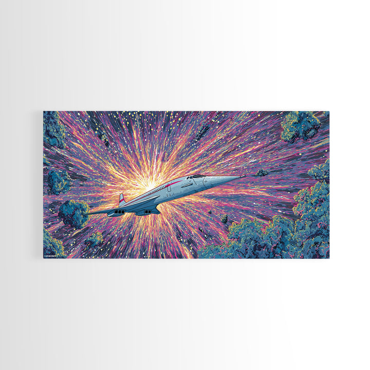 Retro Futuristic Jet Wall Art, Midcentury Sci Fi Airplane Print, Starburst Space Poster, Colorful Modern Home Decor Gift