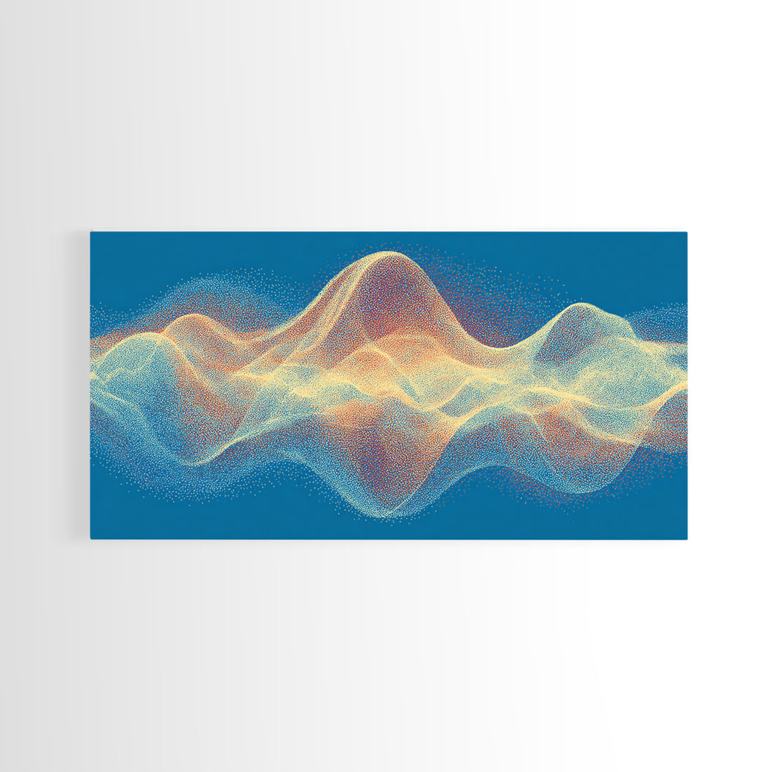 Colorful Particle Wave Canvas Print, Abstract Soundwave Landscape, Modern Digital Art, Blue Wall Decor, Music Studio Wall Art
