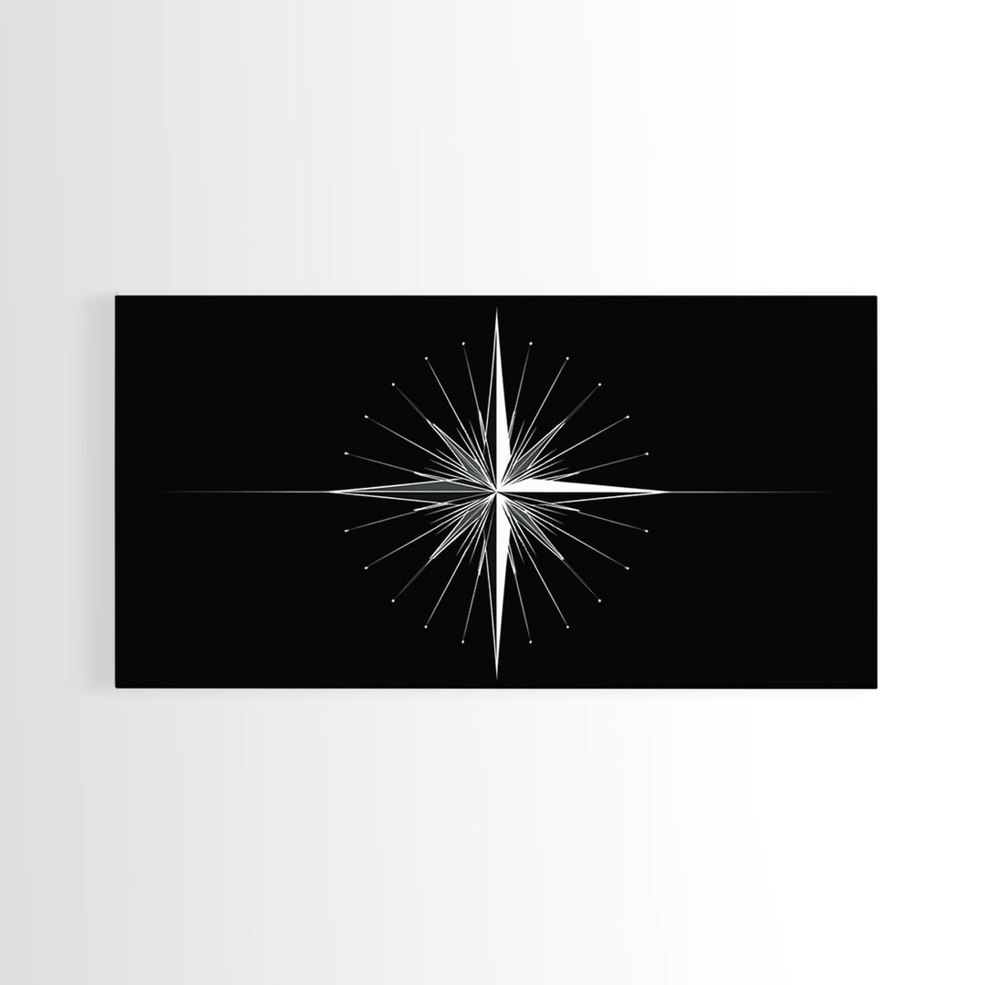 Minimal Radiating Star Wall Art, Black And White Compass Print, Geometric Celestial Poster, Modern Nautical Home Decor Gift