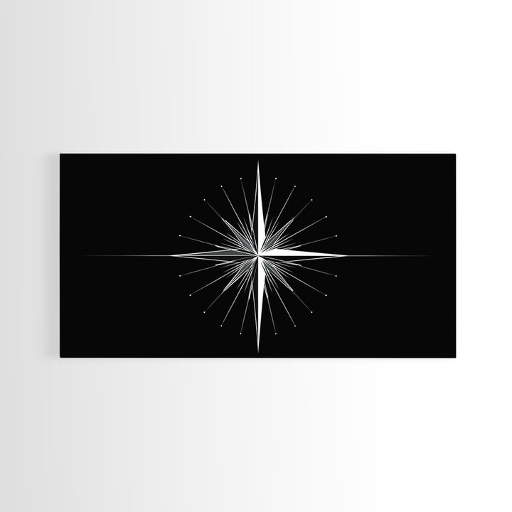Minimal Radiating Star Wall Art, Black And White Compass Print, Geometric Celestial Poster, Modern Nautical Home Decor Gift