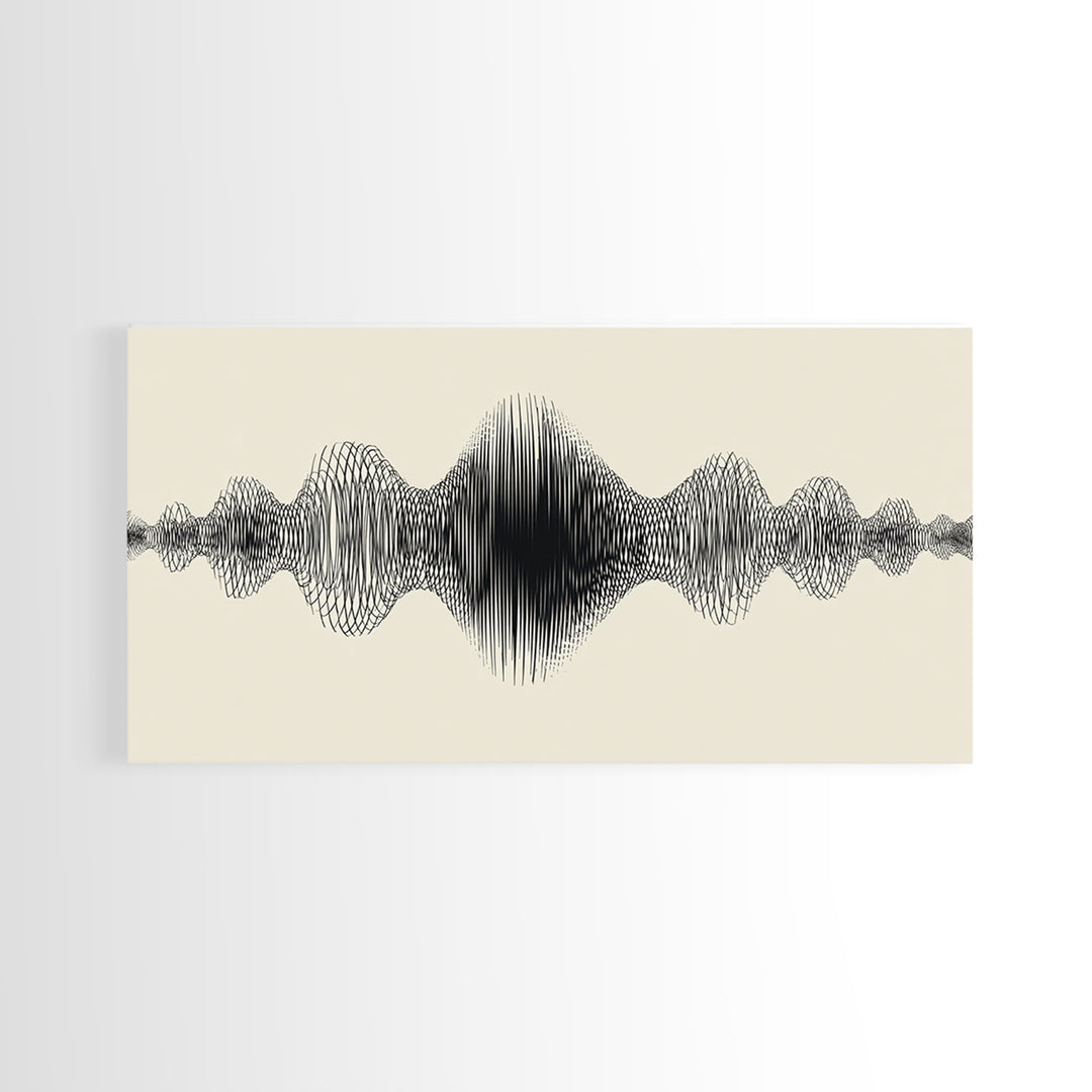 Cream And Black Audio Waveform Wall Art, Minimal Sound Wave Print, Scandinavian Modern Decor, Music Studio Office Wall Decor