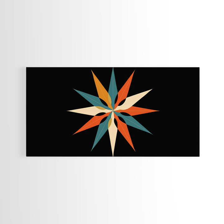 Colorful Midcentury Starburst Wall Art, Atomic Geometric Canvas Print, Retro Modern Wall Decor, MCM Abstract Poster Print