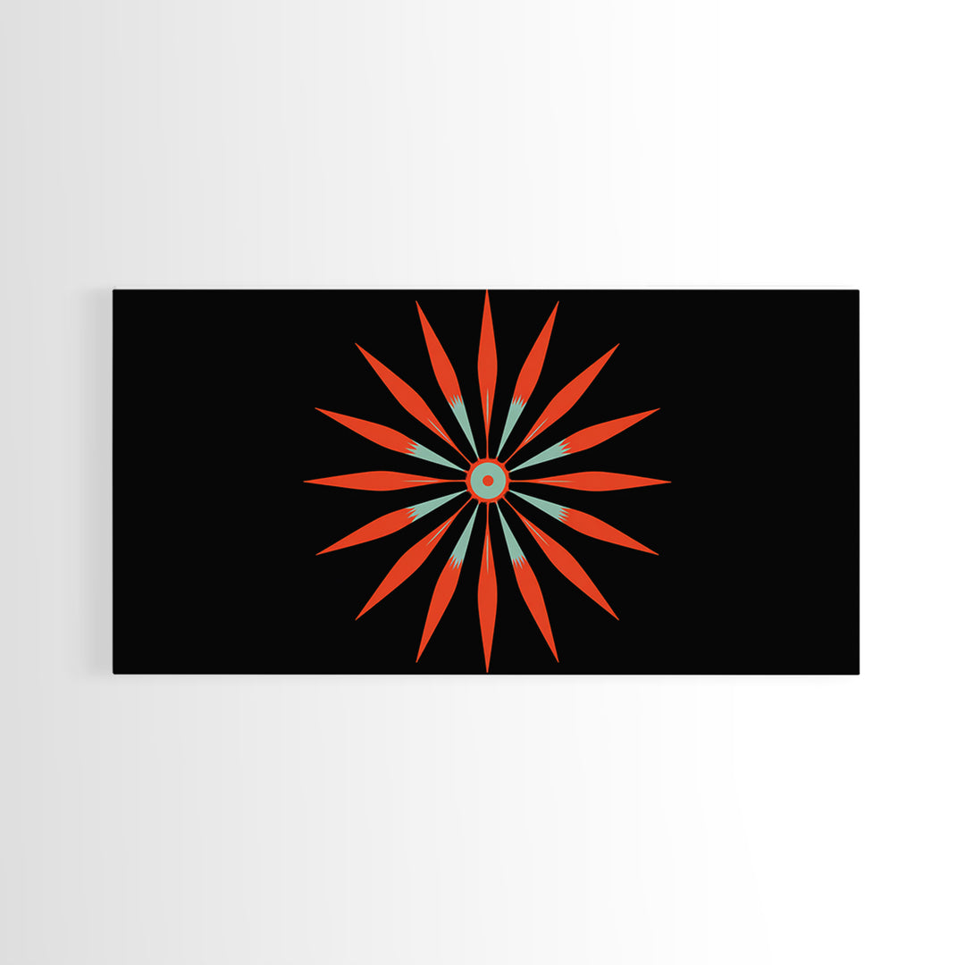 Red Atomic Starburst Wall Art, Midcentury Modern Art Print, Retro Geometric Poster, MCM Wall Decor, Bold Orange Black Decor