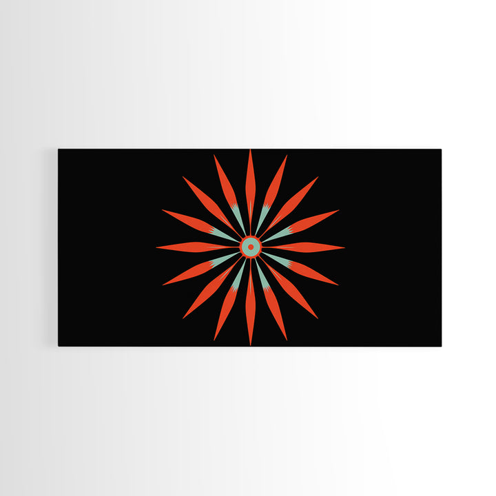 Red Atomic Starburst Wall Art, Midcentury Modern Art Print, Retro Geometric Poster, MCM Wall Decor, Bold Orange Black Decor