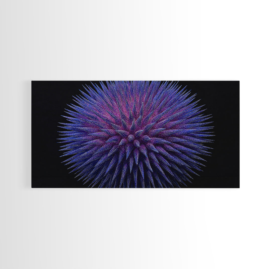 Purple Blue Spiky Sphere Canvas Print, Modern Abstract Art, Space Abstract Art, Futuristic Wall Decor, Large Sci Fi Retro Art
