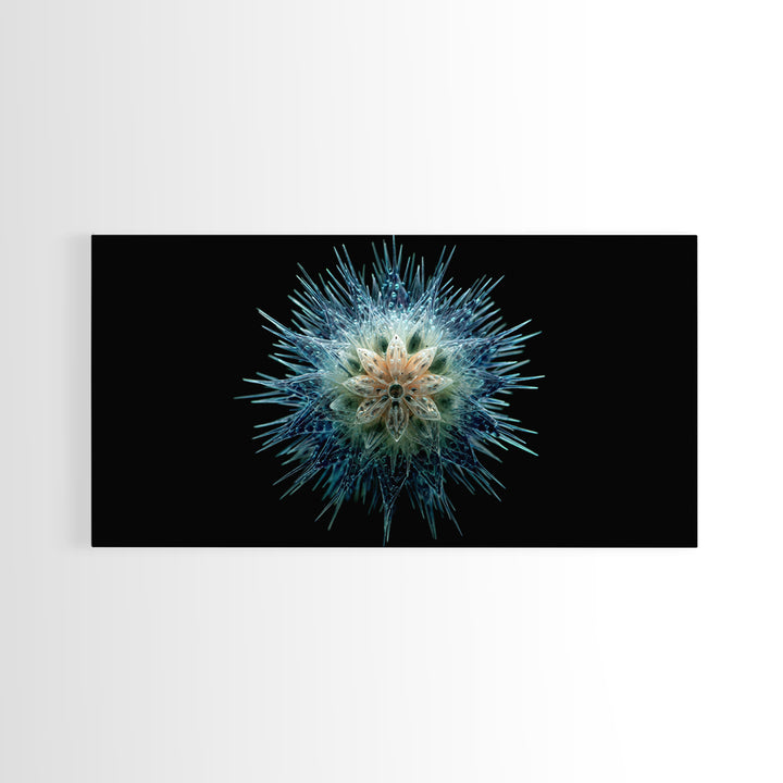 Icy Blue Botanical Burst Wall Art, Modern Abstract Art Print, Nature Art, Dragonfly Wall Art, Minimalist Black Wall Decor