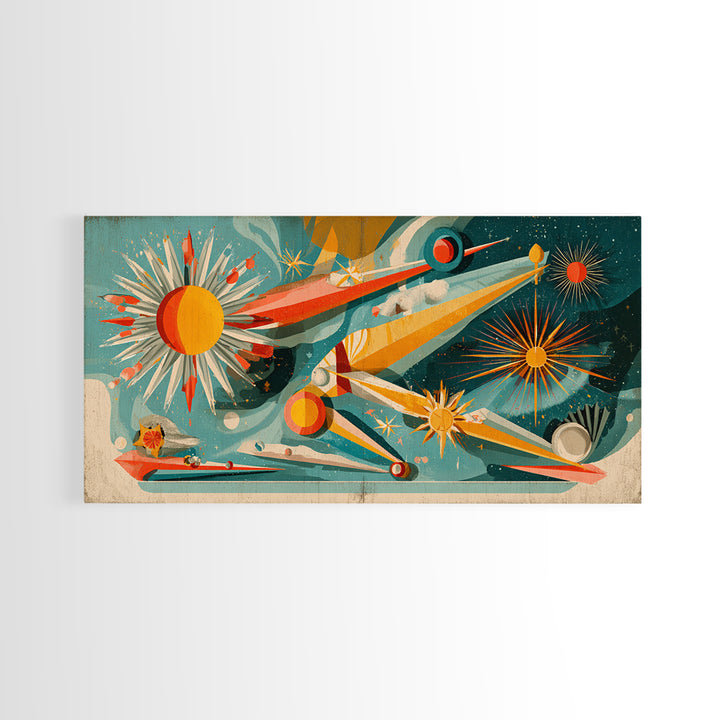 Retro Atomic Space Collage Wall Art, Midcentury Modern Art Print, MCM Wall Decor, Colorful Geometric Poster, 1950s Design
