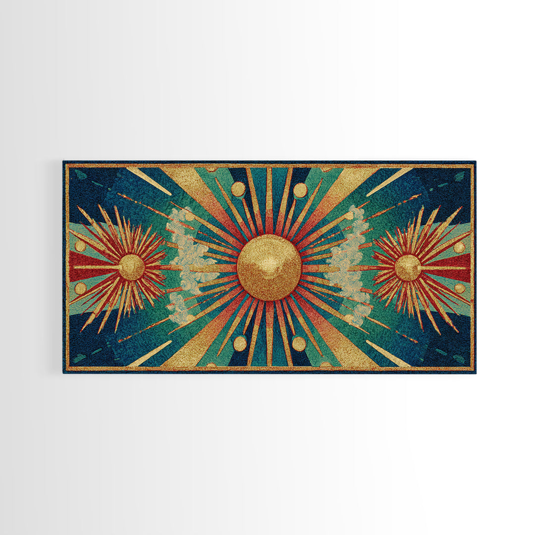 Teal Gold Art Deco Sunburst Wall Art, Midcentury Modern Art Print, Geometric Wall Decor, Retro Atomic Pattern Poster, MCM Home Decor