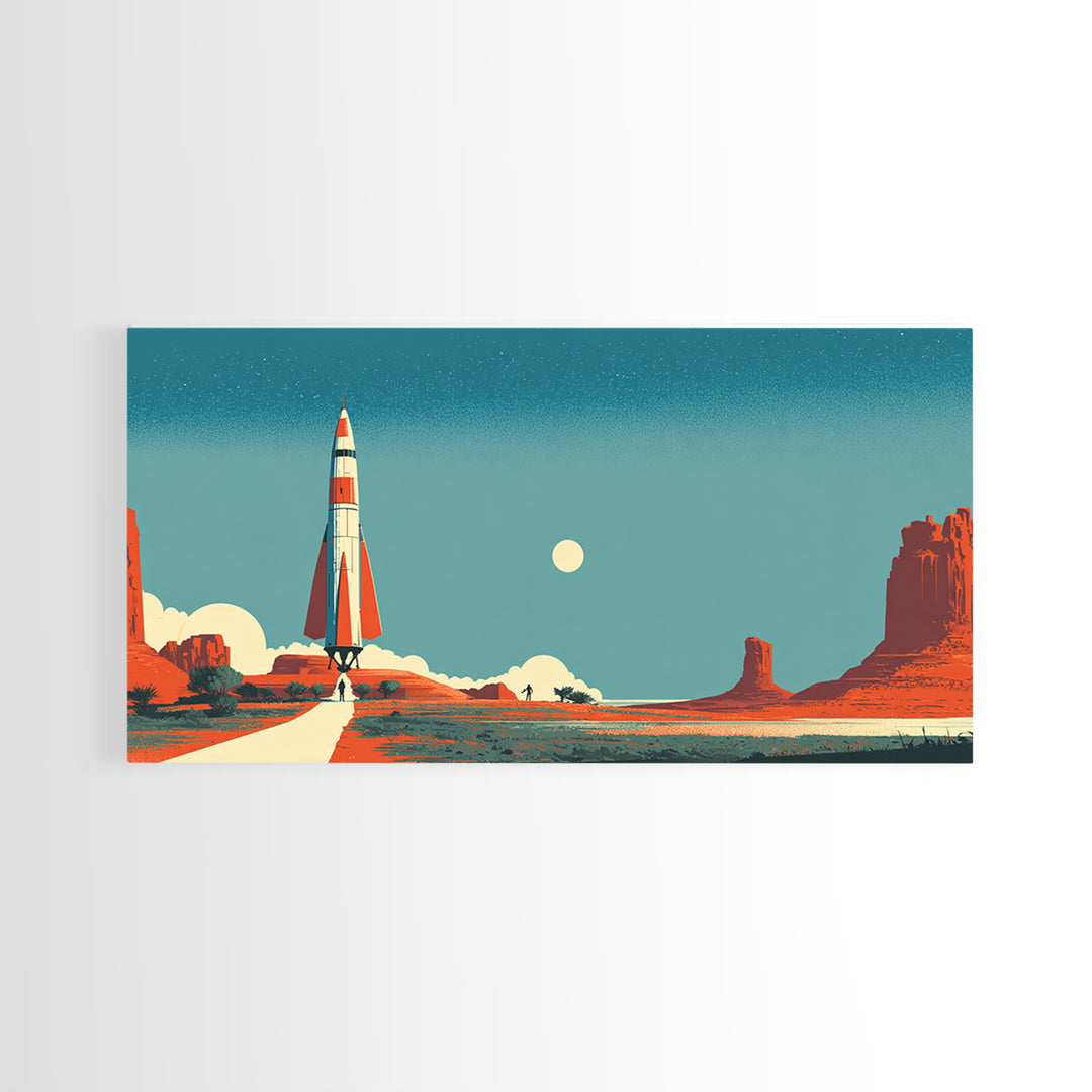 Monument Valley Rocket Lift Off Wall Art, Midcentury Modern Desert Poster, Retro Space Age Print, Southwestern Home Decor