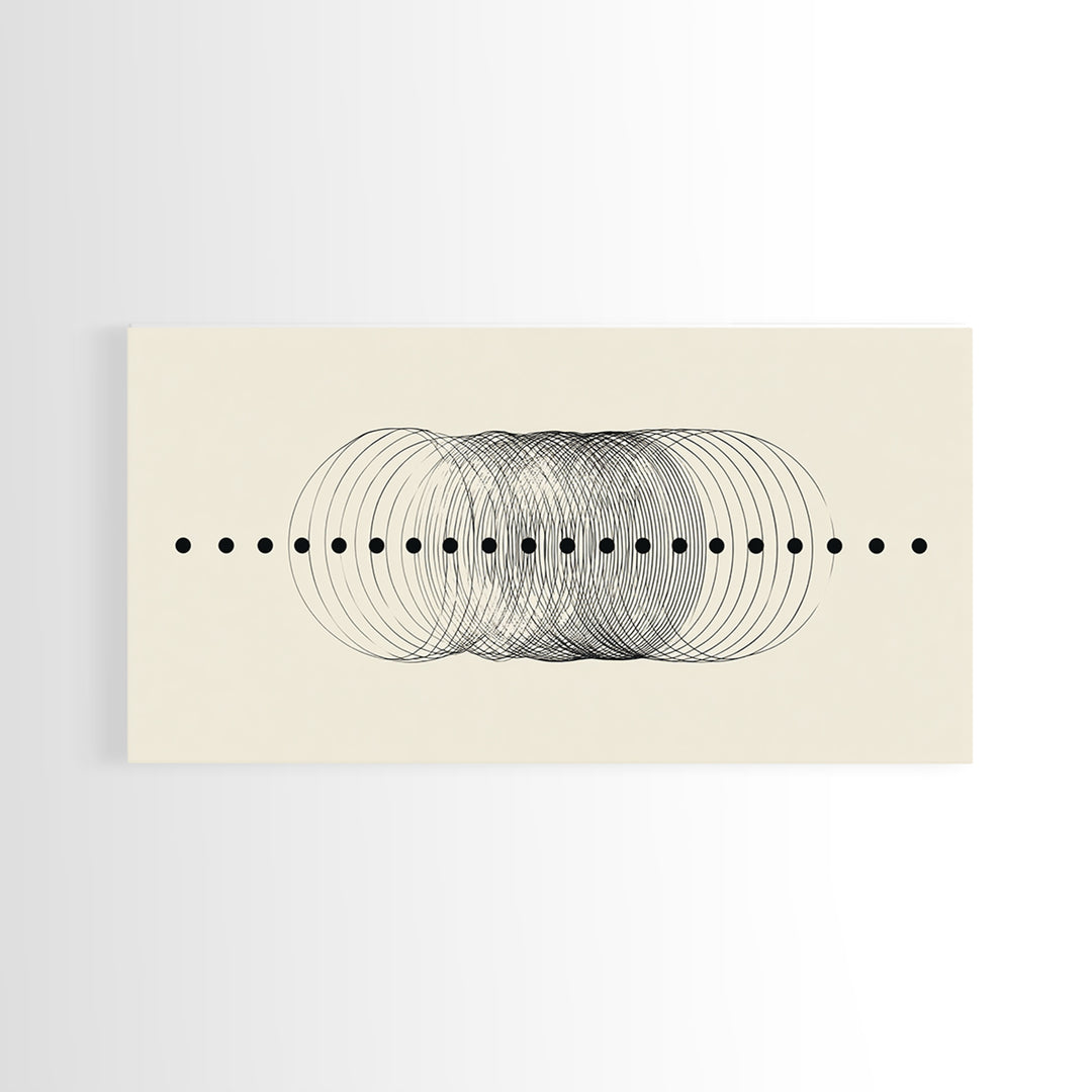 Black Dot Wave Op Art Framed Canvas Print, Midcentury Modern Geometric Wall Decor, Minimalist Office Artwork, Neutral Abstract Design