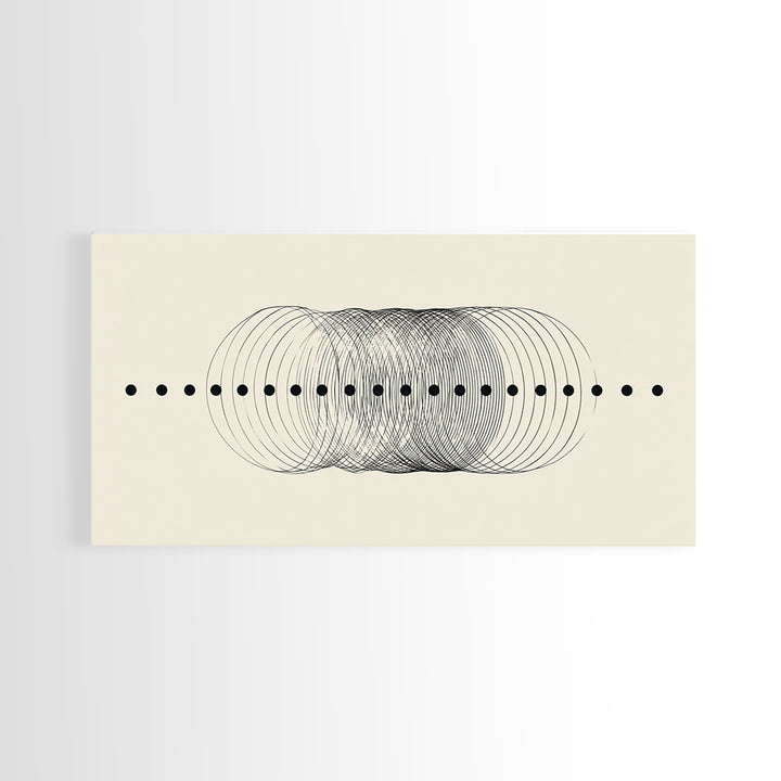 Black Dot Wave Op Art Framed Canvas Print, Midcentury Modern Geometric Wall Decor, Minimalist Office Artwork, Neutral Abstract Design
