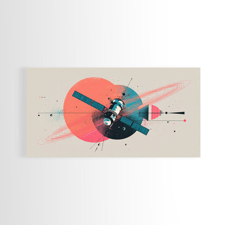 Abstract Satellite And Ringed Planet Wall Art, Midcentury Modern Space Poster, Retro Atomic Print, Modern Home Decor Gift