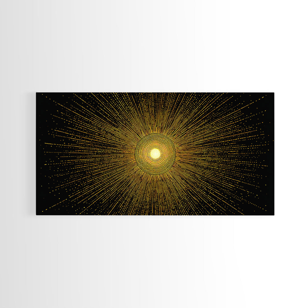 Golden Radiant Starburst Sun Wall Art, Midcentury Modern Abstract Poster, Atomic Geometric Print, Celestial Home Decor Gift